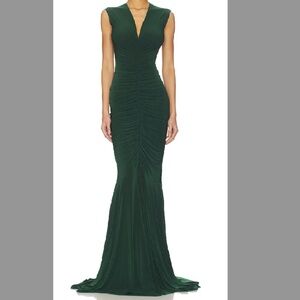 Norma Kamali Forest Green Ruched Maxi Gown